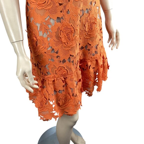 Adelyn Rae Dress Size Medium NWT 3D Lace A-Line Coral Orange Short Sleeve Floral - Picture 10 of 12